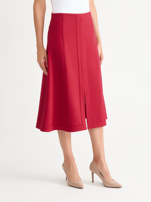 Misook Slit Front A Line Skirt - Scarlet Red