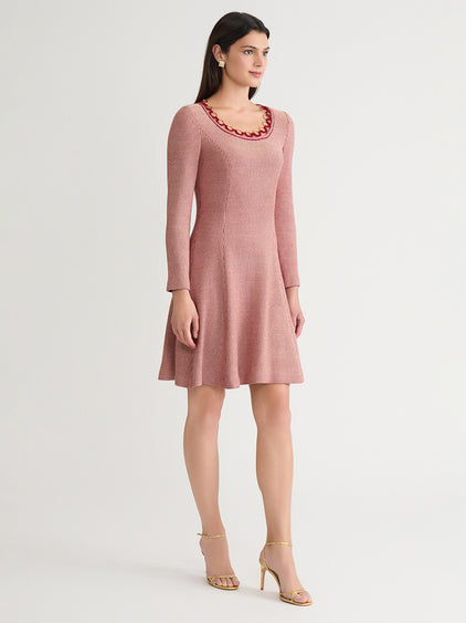A-Line Lurex Crochet Ring Trim Knit Dress - True Fit A-Line Lurex Crochet Ring Trim Knit Dress - True Fit