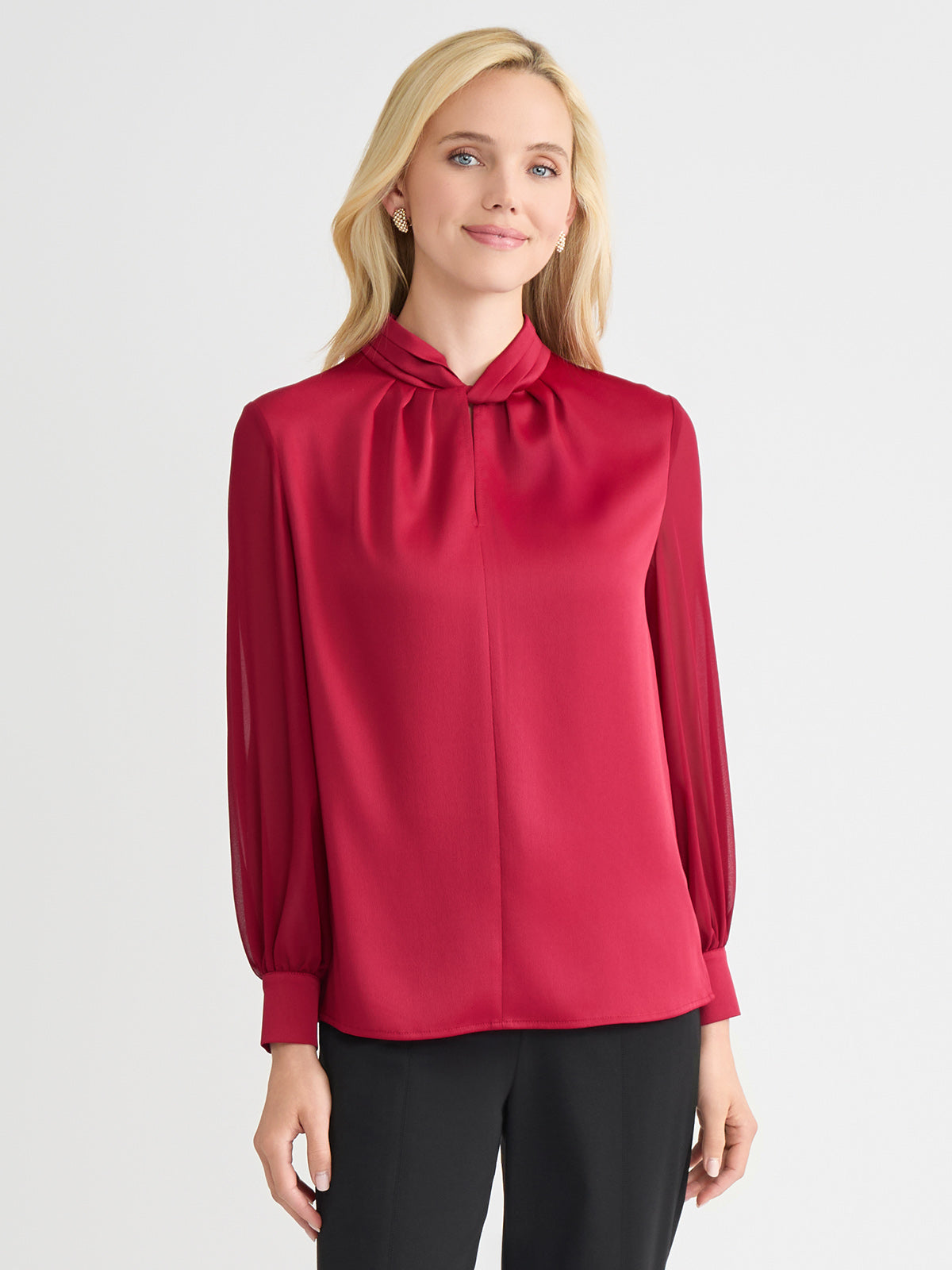 Crepe de Chine Twist Neck Blouse - True Fit