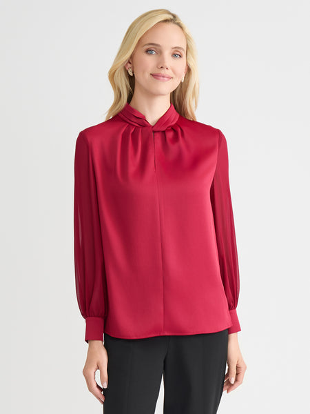 Crepe de Chine Twist Neck Blouse - True Fit