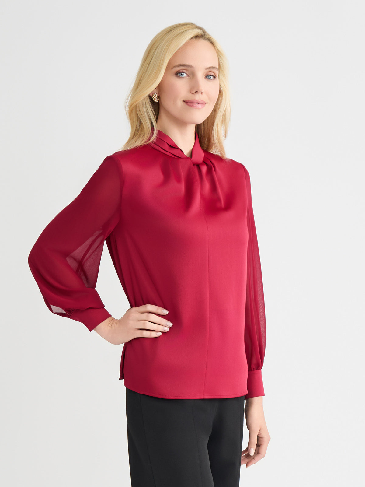 Crepe de Chine Twist Neck Blouse - True Fit