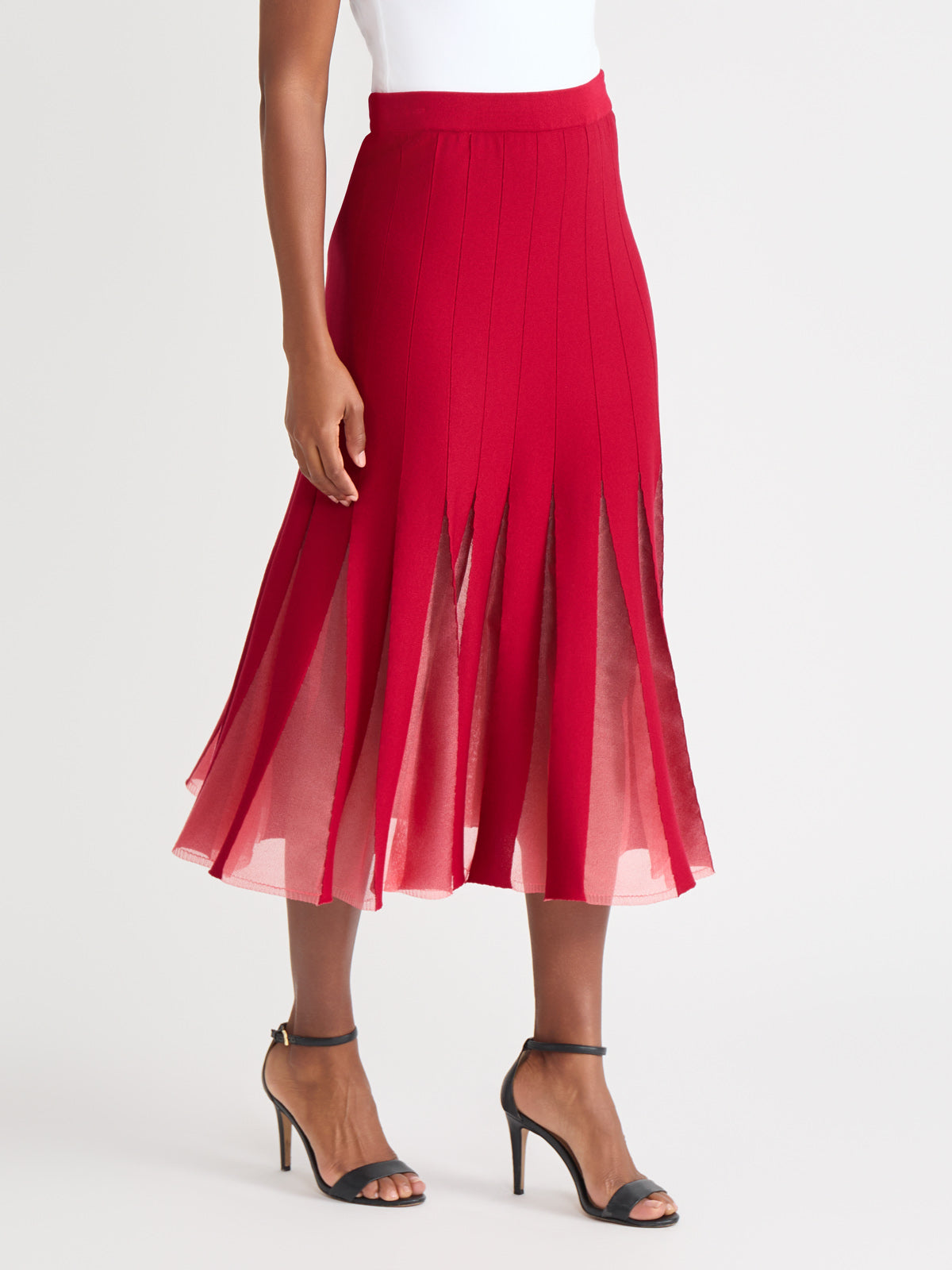 A-Line Sheer Panel Soft Knit Maxi Skirt - True Fit