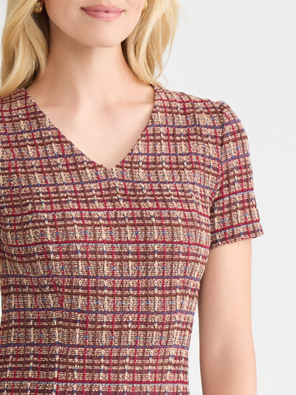 A-Line Plaid Multi-Stitch Knit Midi Dress - True Fit A-Line Plaid Multi-Stitch Knit Midi Dress - True Fit