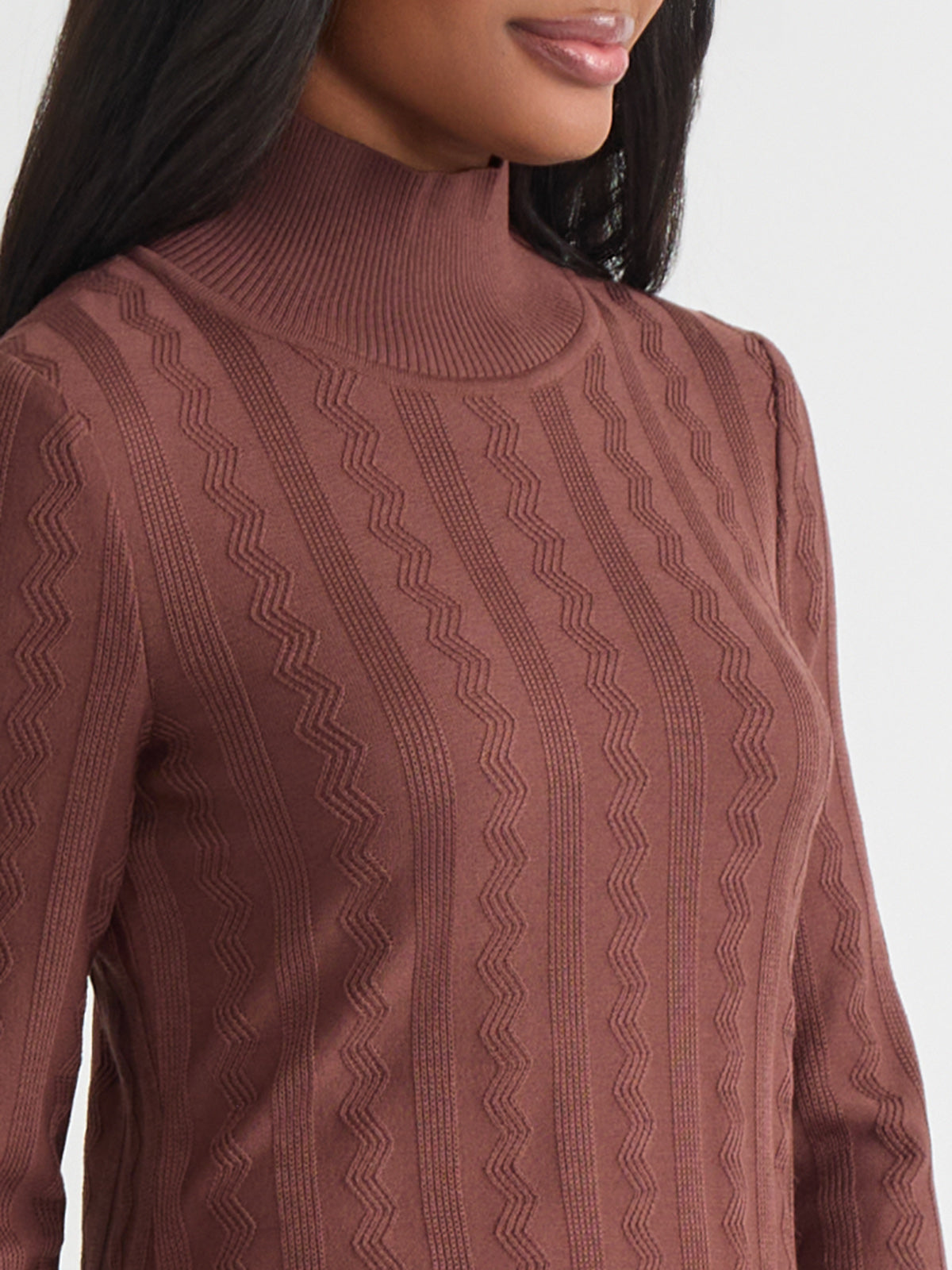 Mock Neck Tonal Soft Knit Top - True Fit