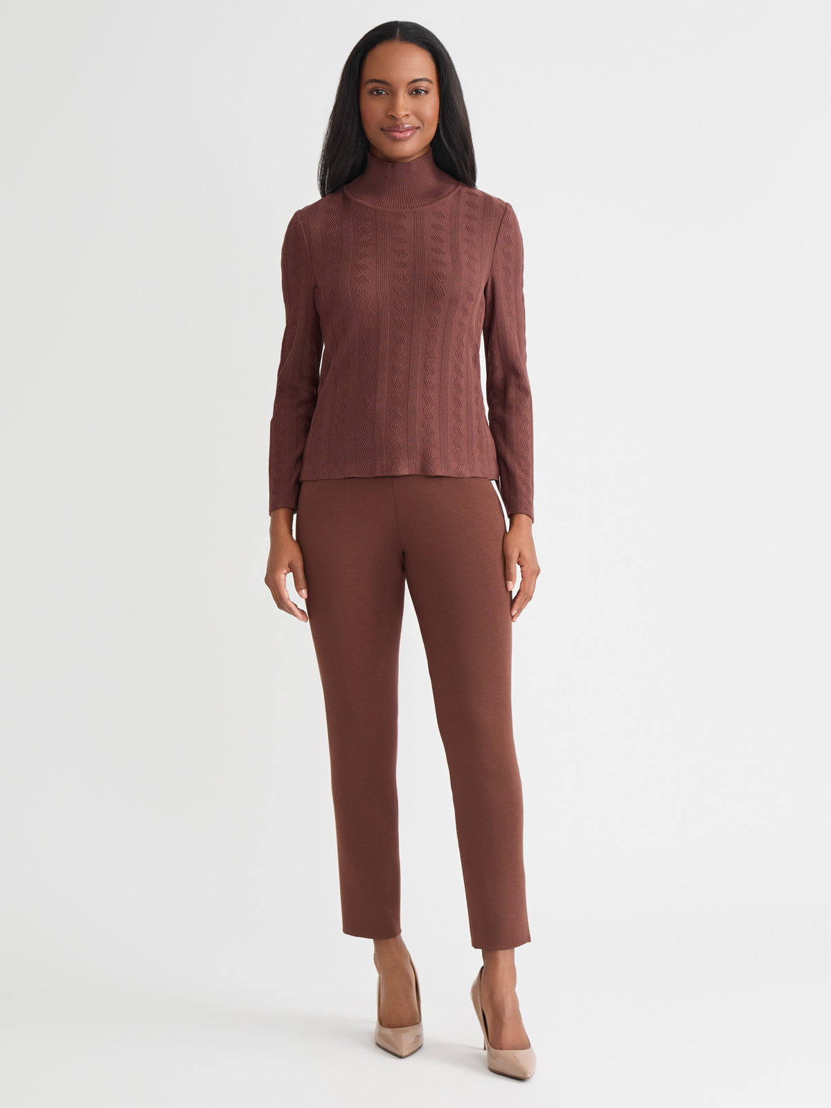 Mock Neck Tonal Soft Knit Top - True Fit