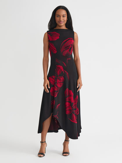 A-Line Bold Floral Soft Knit Maxi Dress - True Fit