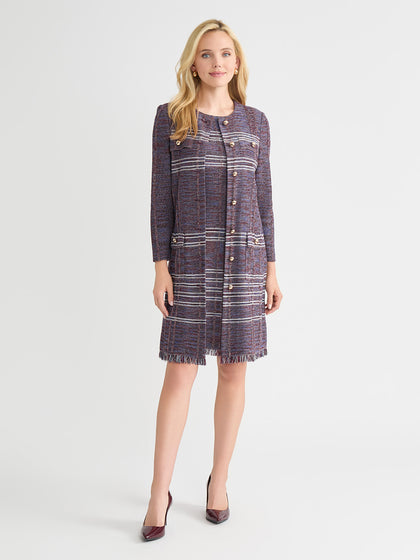 Heritage Melange Striped Fringe Trim Knit Jacket - True Fit