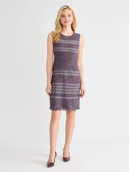 Melange Fringe Trim Knit Sheath Dress