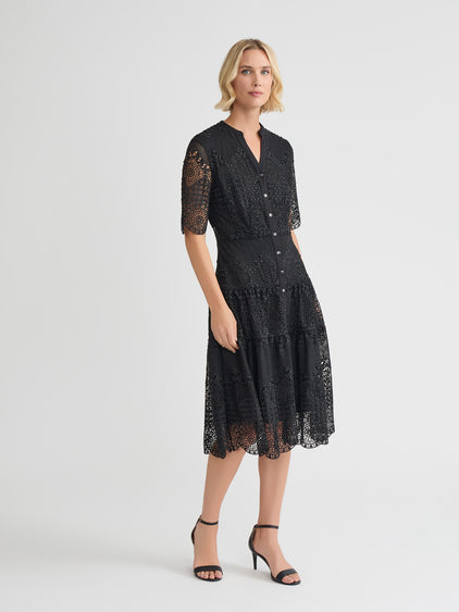 Misook Tiered Lace Midi Dress - Black - M Misook Tiered Lace Midi Dress - Black - M