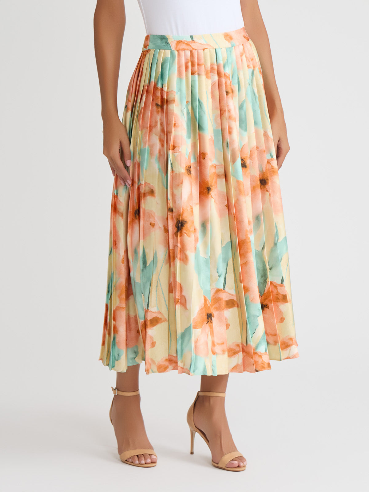 Floral Pleated Crepe de Chine Maxi Skirt Floral Pleated Crepe de Chine Maxi Skirt