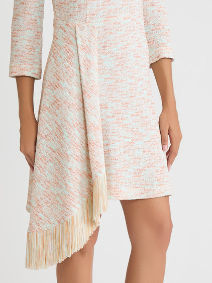 Faux Wrap A-Line Melange Tweed Knit Dress Fresh Mint/Mystic Green/Amber Glow/Sunglow/Biscotti/White / XXL