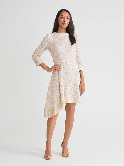 Faux Wrap A-Line Melange Tweed Knit Dress Fresh Mint/Mystic Green/Amber Glow/Sunglow/Biscotti/White / S