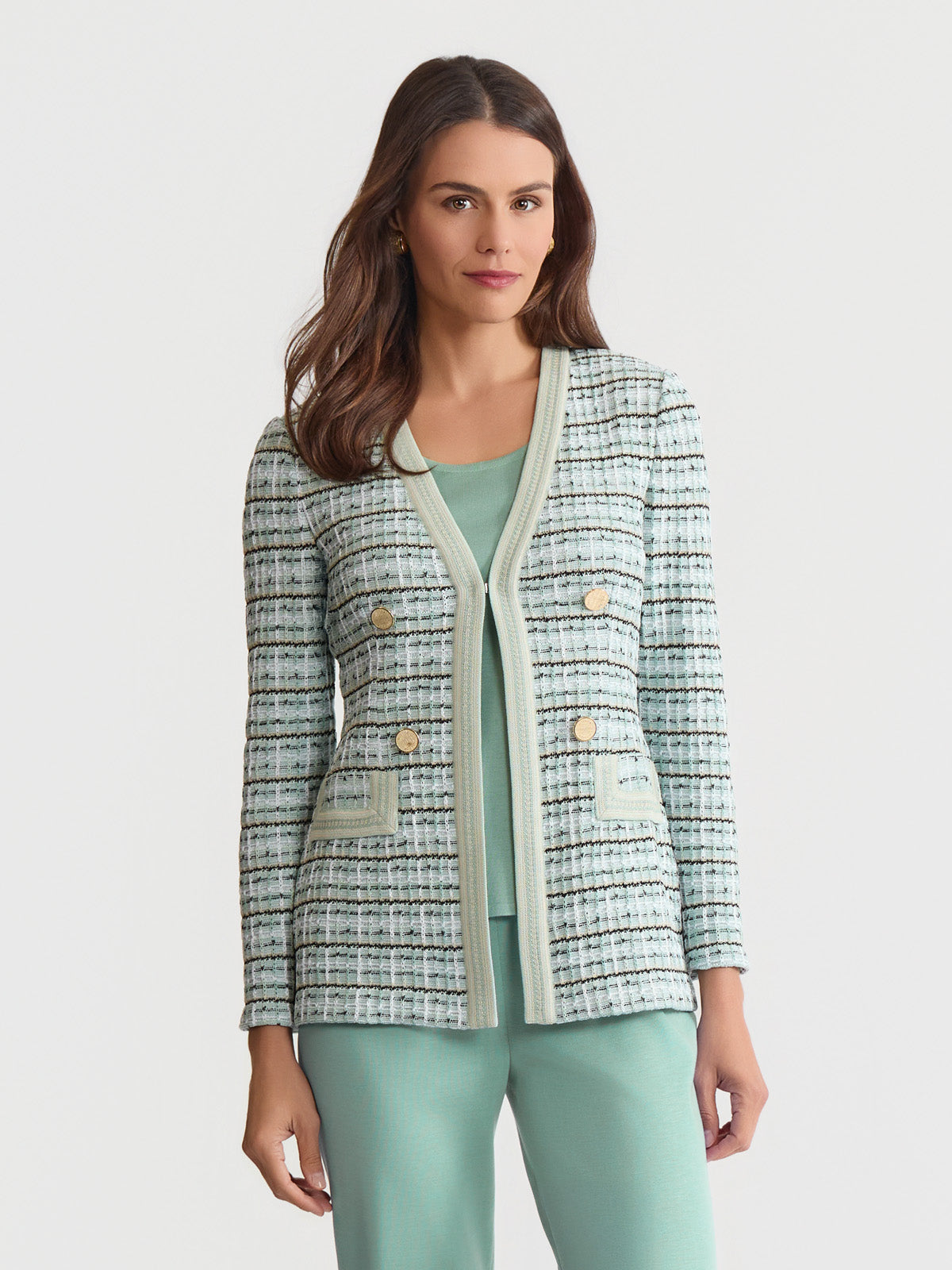 Tailored Plaid Textured Knit Jacket
