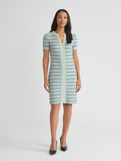Plaid Textured Knit Sheath Dress Fresh Mint/Mystic Green/Biscotti/White/Black / S