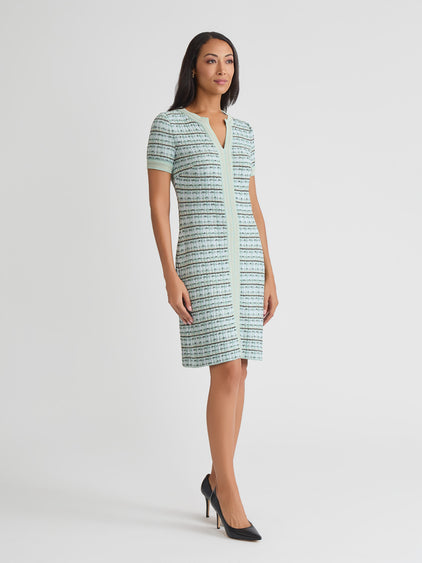 Plaid Textured Knit Sheath Dress Fresh Mint/Mystic Green/Biscotti/White/Black / S Plaid Textured Knit Sheath Dress Fresh Mint/Mystic Green/Biscotti/White/Black / S