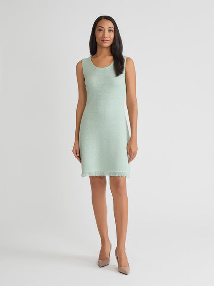 Misook Fringe Trim A Line Dress - Fresh Mint