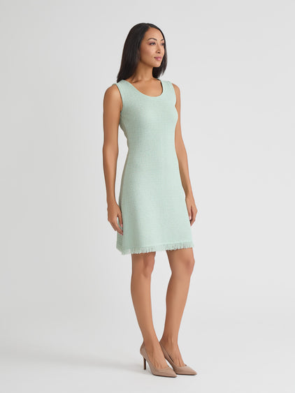 Tonal Fringe Trim Knit Sheath Dress Fresh Mint / XXL