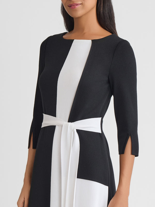 A-Line Colorblock Soft Knit Dress Black/White / L