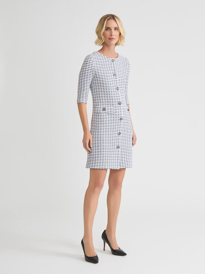Two-Tone Tweed Knit Sheath Dress Black/White / XXL