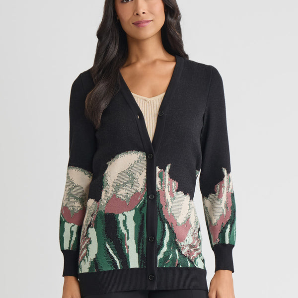 Relaxed Floral Jacquard Knit Cardigan