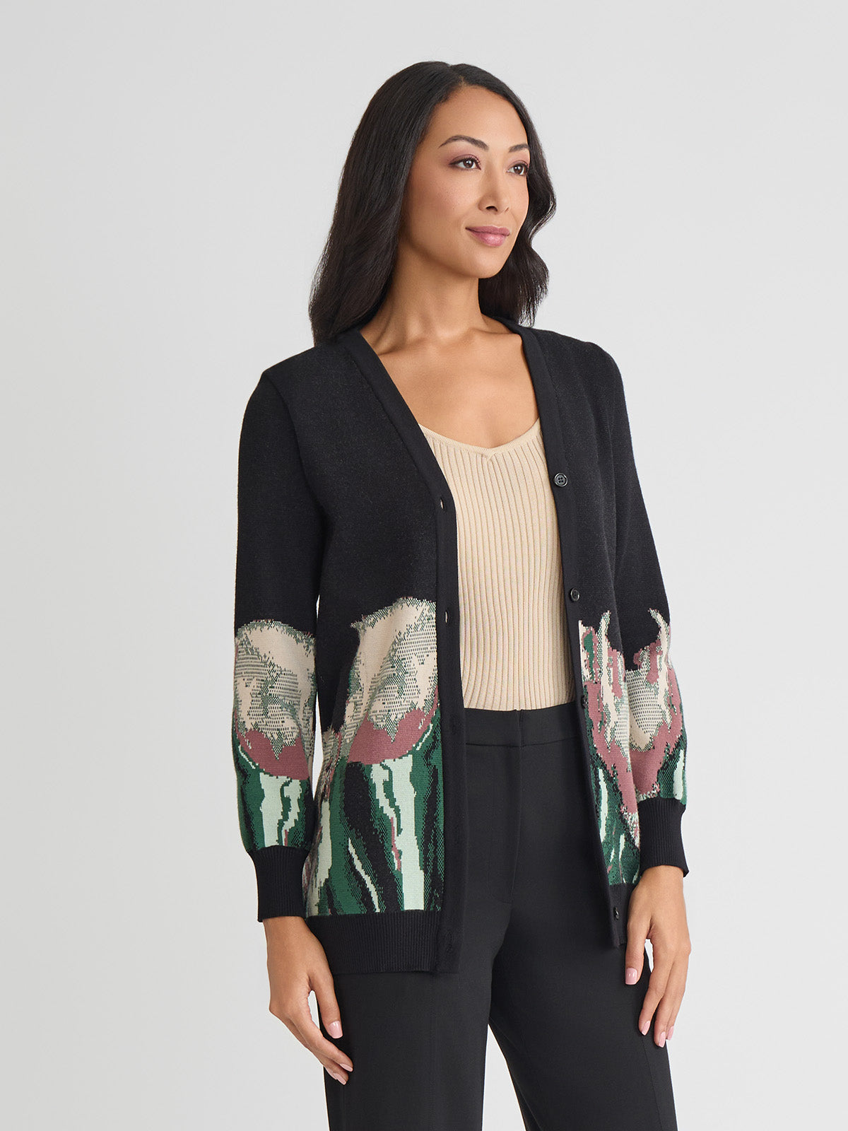 Relaxed Floral Jacquard Knit Cardigan