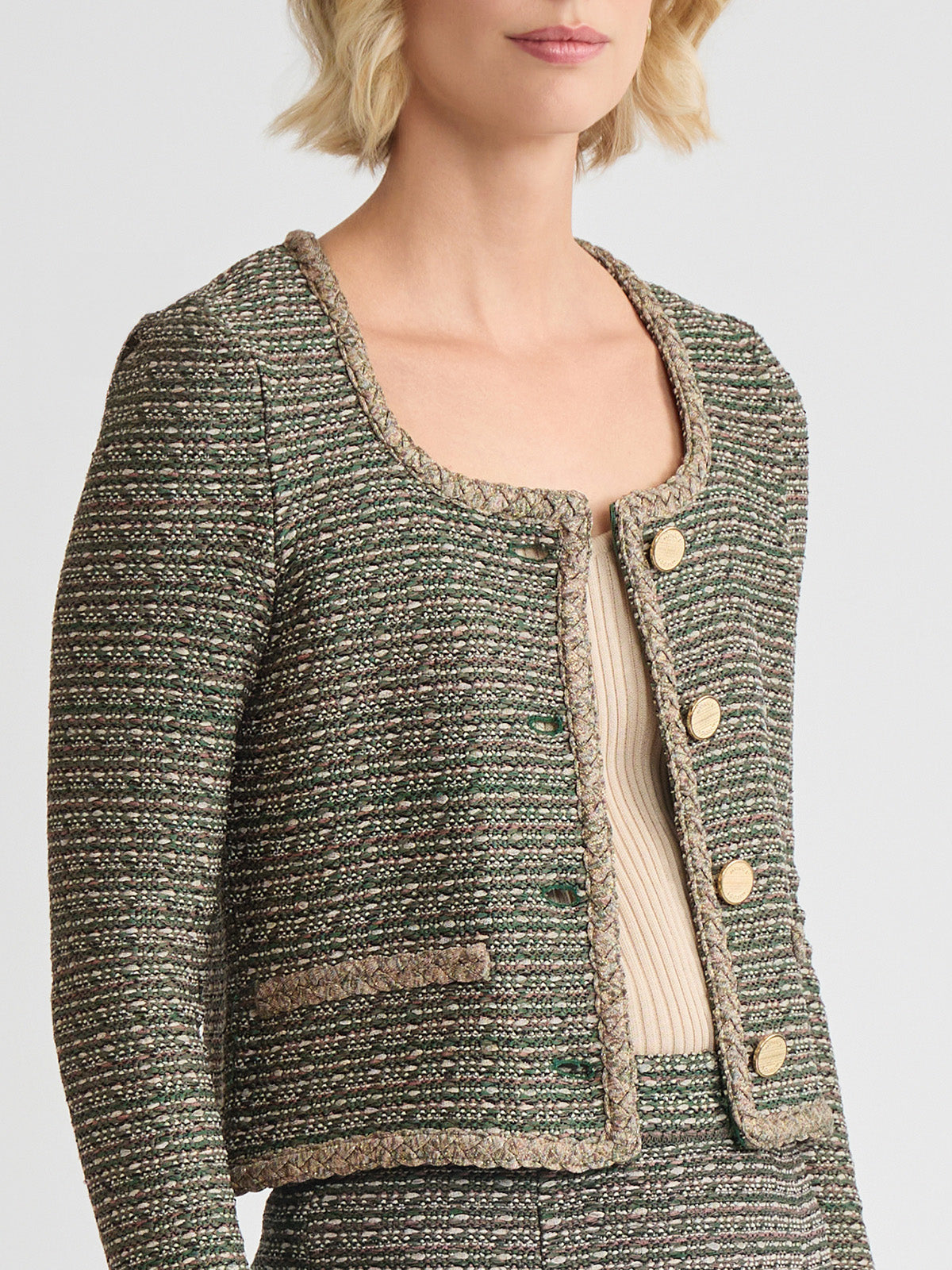 Heritage Lurex Braided Trim Tweed Knit Jacket