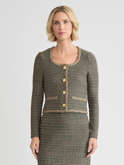 Heritage Lurex Braided Trim Tweed Knit Jacket