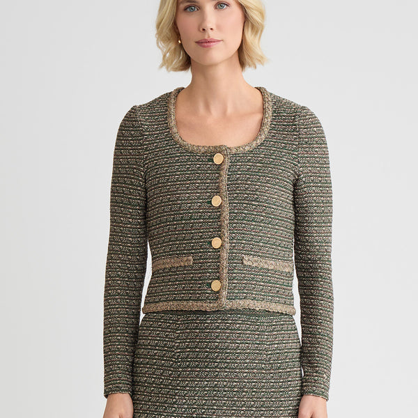 Heritage Lurex Braided Trim Tweed Knit Jacket