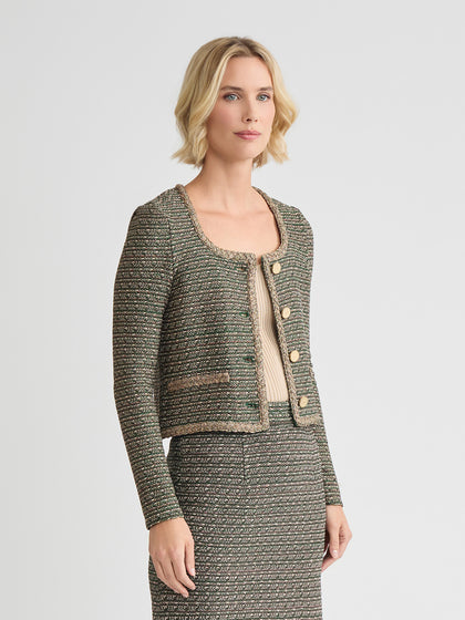 Heritage Lurex Braided Trim Tweed Knit Jacket