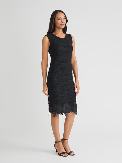 black dress with flower applique Floral Lace Applique Sleeveless Sheath Dress Black / XL