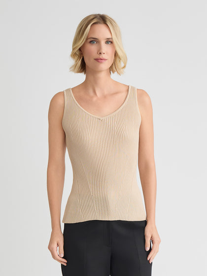 Shaped Soft Ribbed Knit Tank, Biscotti