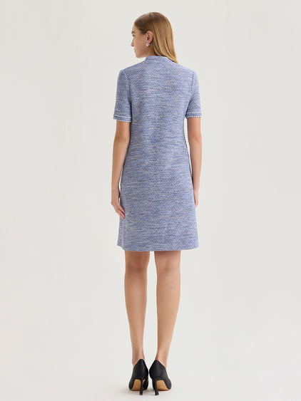 Melange Tweed Knit Shift Dress Aegean Blue/Biscotti/White/Black / XL Melange Tweed Knit Shift Dress Aegean Blue/Biscotti/White/Black / XL