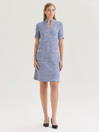 Melange Tweed Knit Shift Dress Aegean Blue/Biscotti/White/Black / XL Melange Tweed Knit Shift Dress Aegean Blue/Biscotti/White/Black / XL
