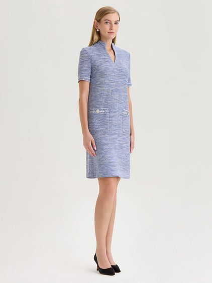 Melange Tweed Knit Shift Dress Aegean Blue/Biscotti/White/Black / XL