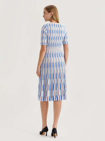 Fit & Flare Geometric Soft Knit Midi Dress