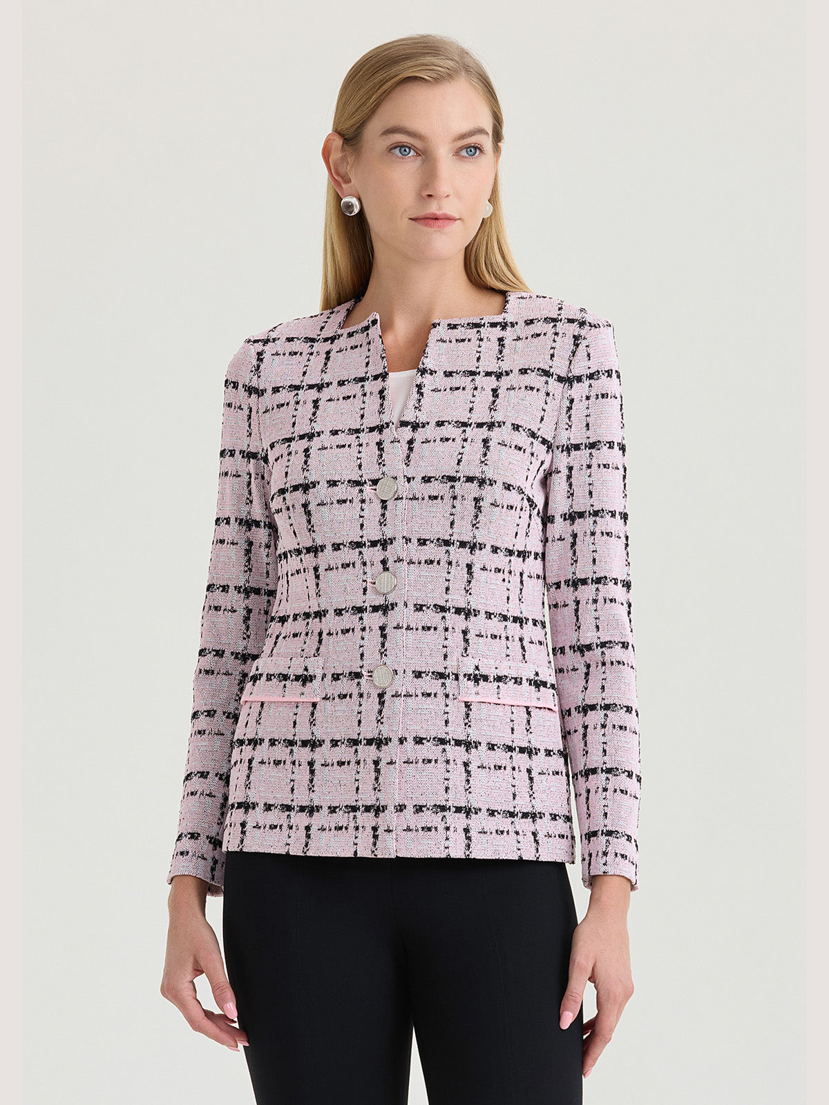 Tailored Plaid Jacquard Knit Jacket