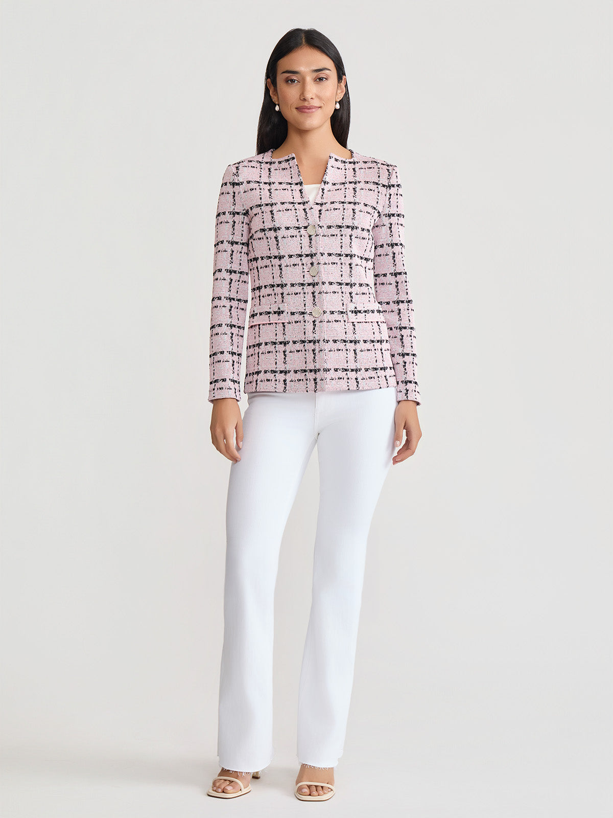 Tailored Plaid Jacquard Knit Jacket