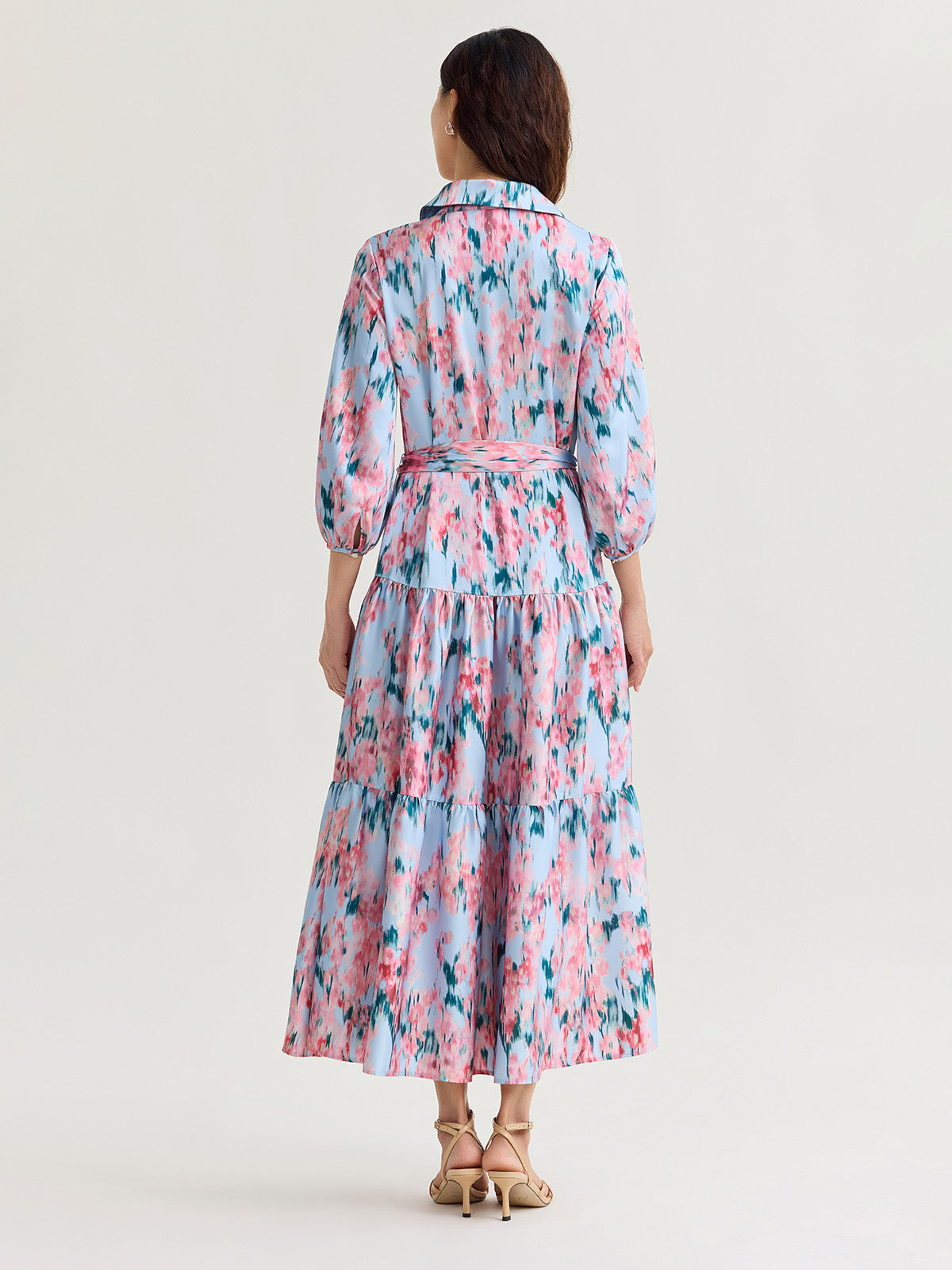 Printed Floral Crepe de Chine Tiered Maxi Dress
