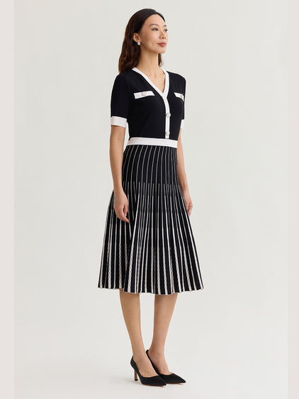 knee length dresses for ladies Black/White / L