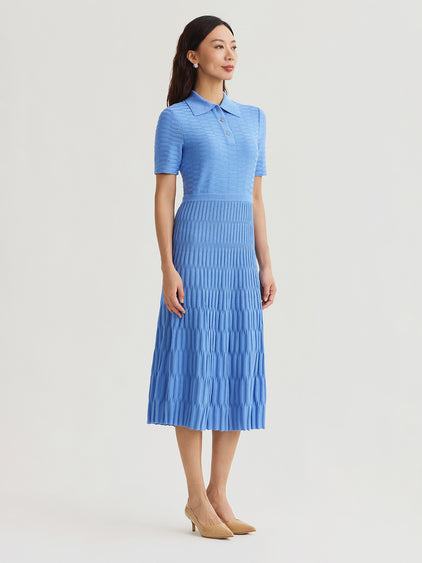 fit and flare ribbed maxi dress Fit & Flare Geometric Collared Soft Knit Maxi Dress Tranquil Blue / 1X