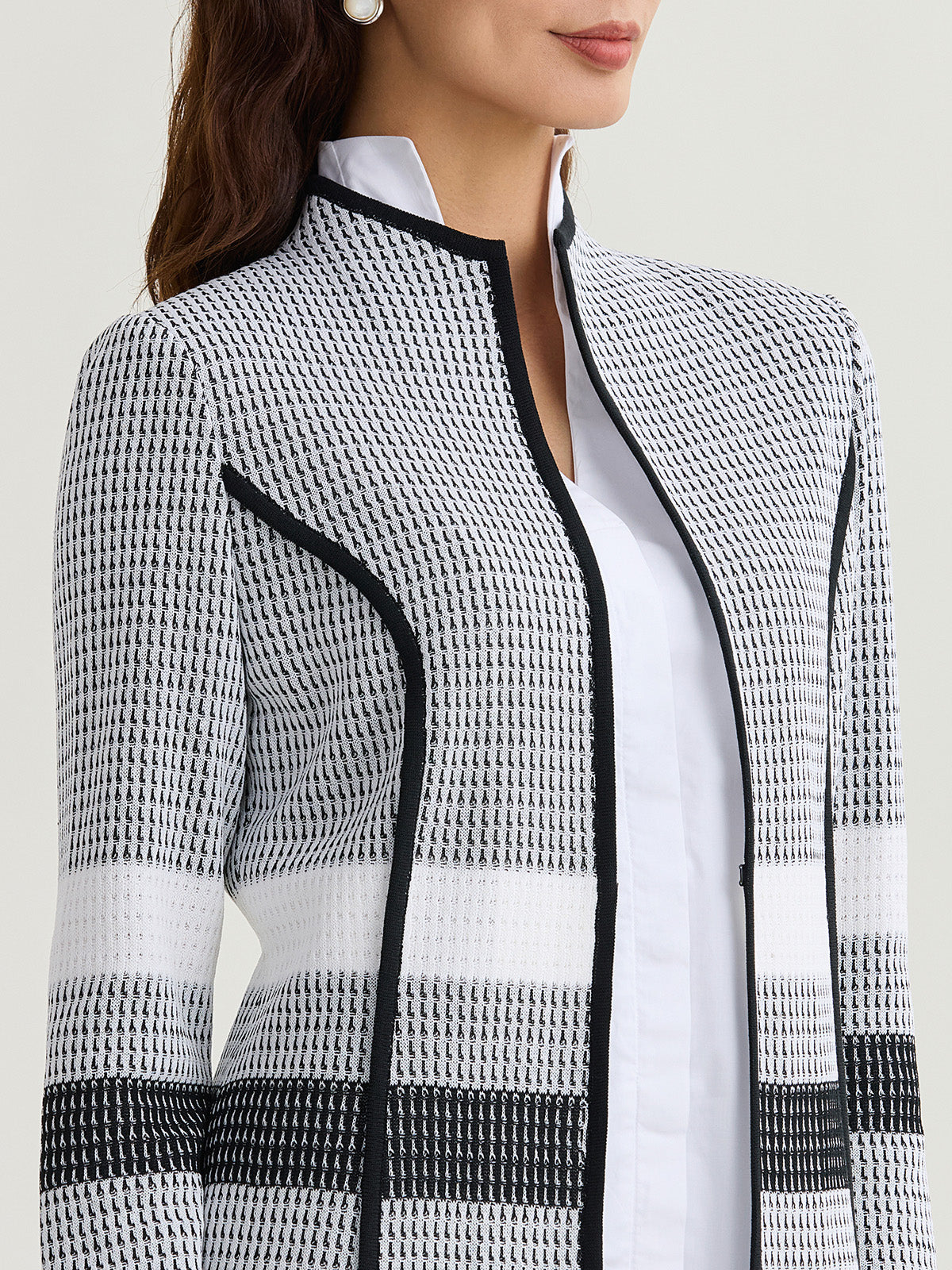 Tailored Monochrome Jacquard Knit Jacket