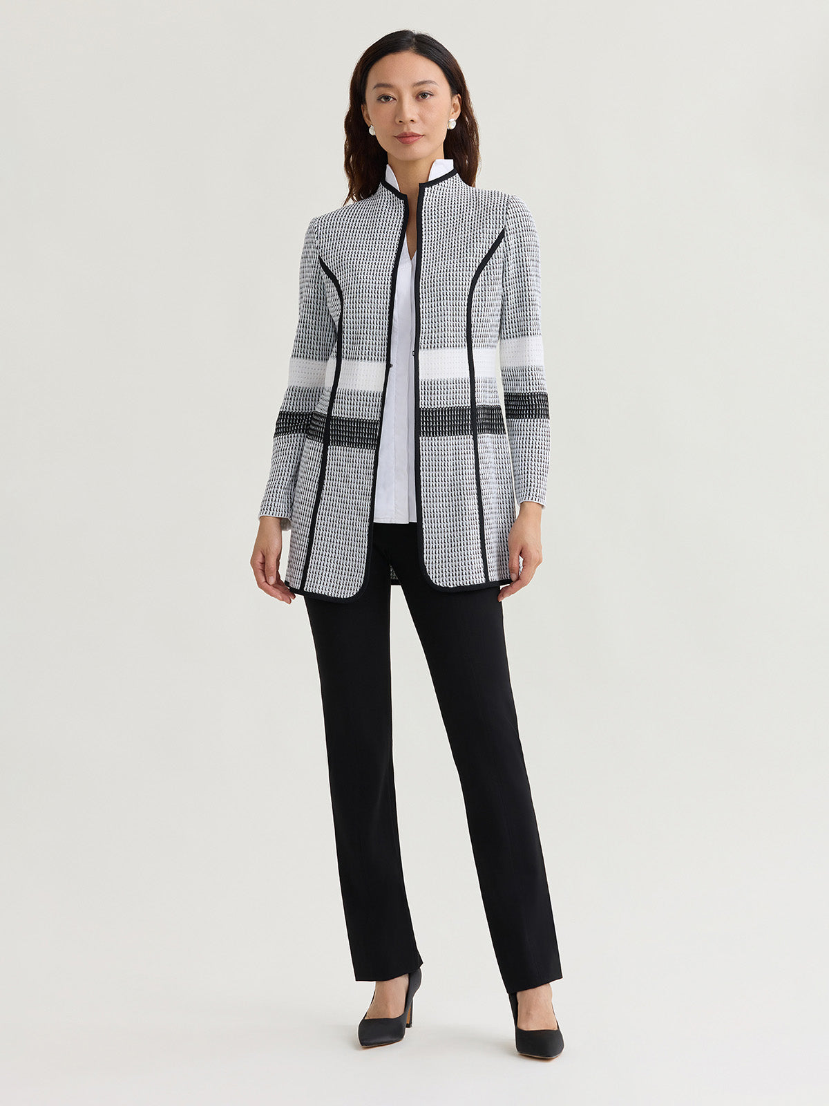 Tailored Monochrome Jacquard Knit Jacket