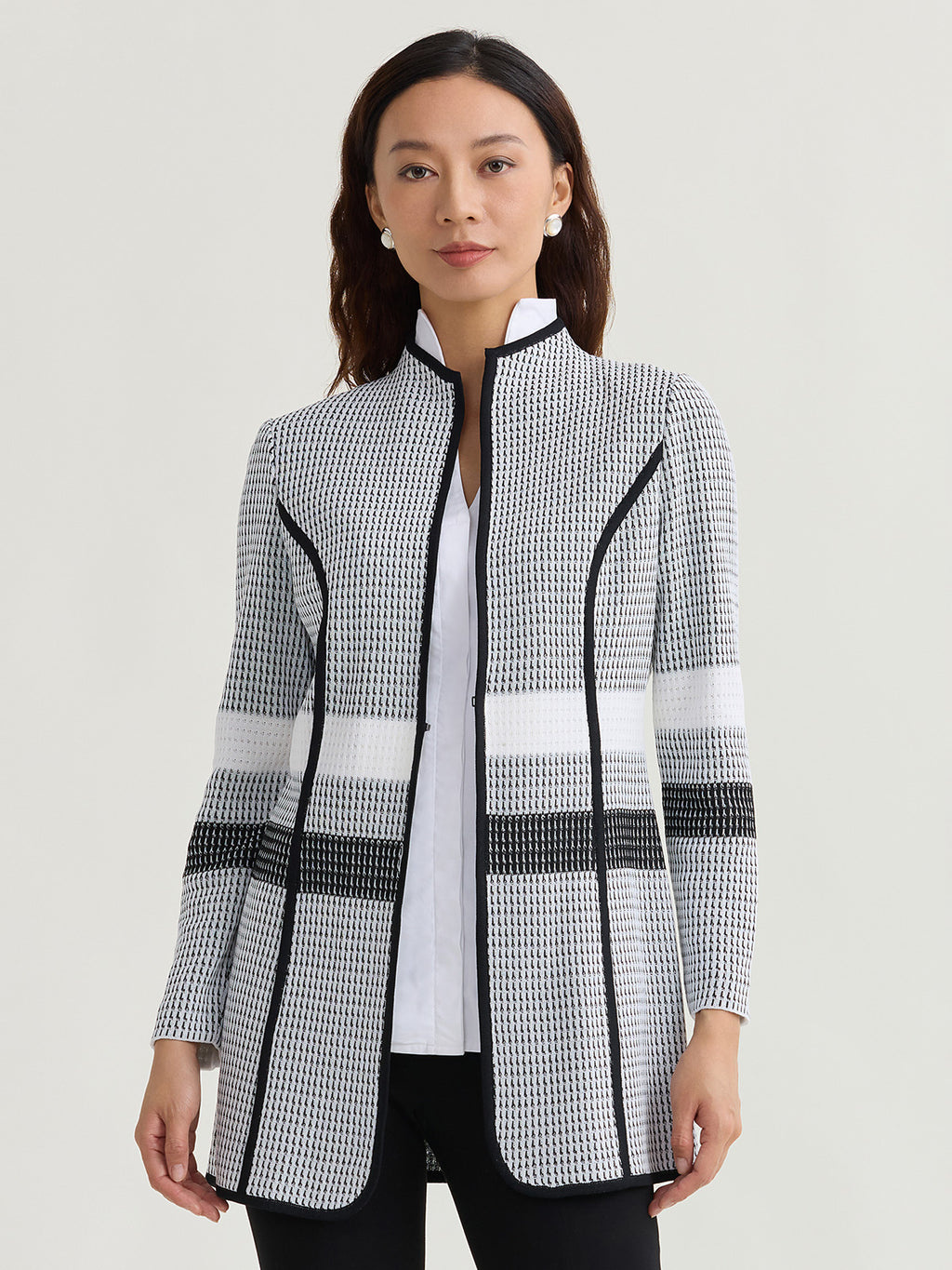 Tailored Monochrome Jacquard Knit Jacket