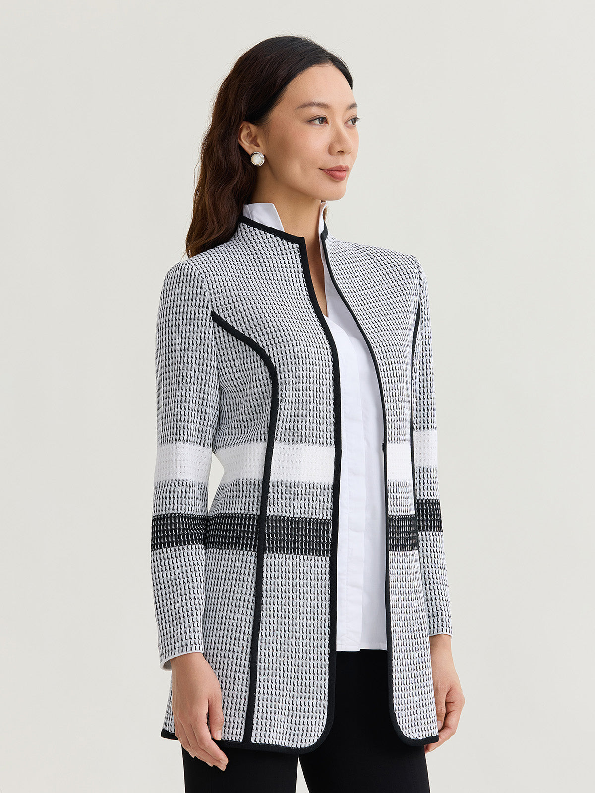 Tailored Monochrome Jacquard Knit Jacket