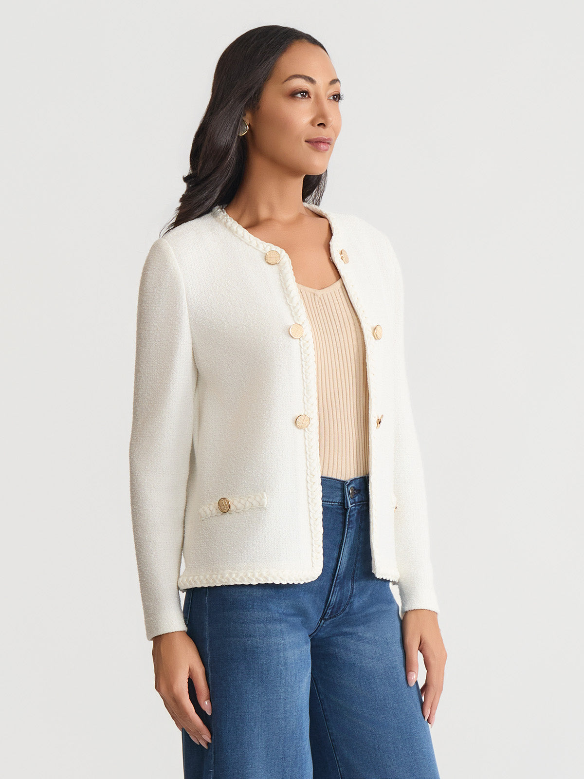 Relaxed Lightweight Soft Tweed Knit Jacket