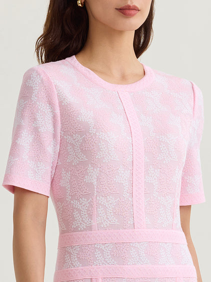 Fit & Flare Intarsia Knit Maxi Dress In Pink Fit & Flare Intarsia Knit Maxi Dress In Pink