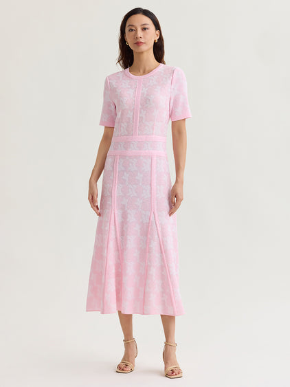 Fit & Flare Intarsia Knit Maxi Dress In Pink