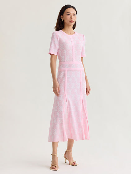 Fit & Flare Intarsia Knit Maxi Dress In Pink