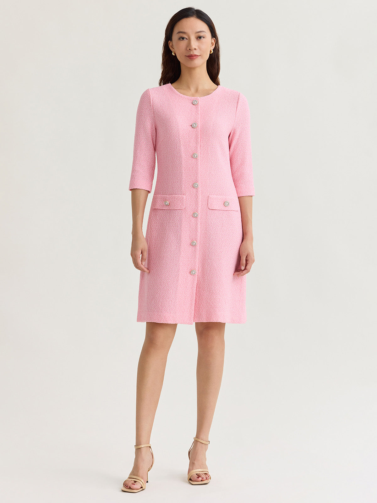 Tri-Color Tweed Knit Sheath Dress