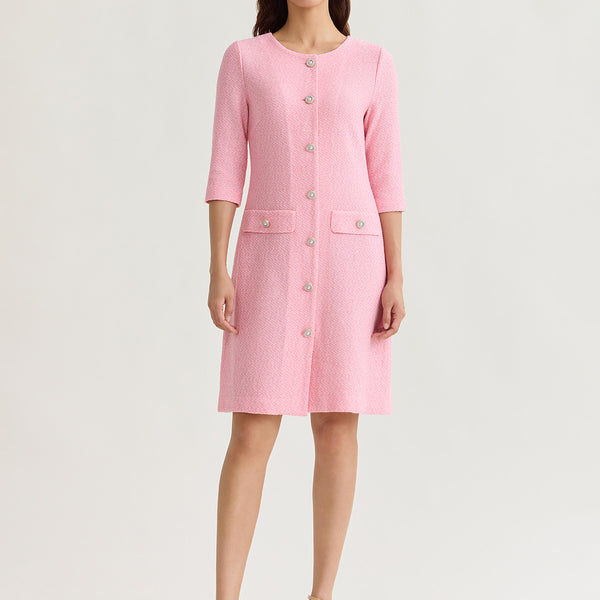 Tri-Color Tweed Knit Sheath Dress